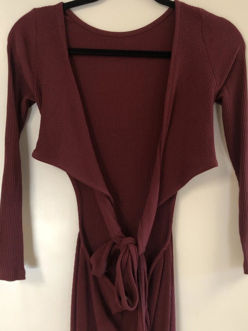 Free People FP Beach Tie Back Cut Out Ribbed Maxi Long Sleeve Maxi Dress Wine XS - Picture 5 of 8
